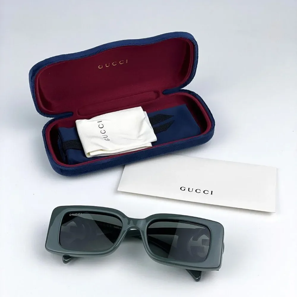 NEW Gucci GG1325S 003 Grey Smoke Grey Rectangle Women Sunglasses - Picture 13 of 14